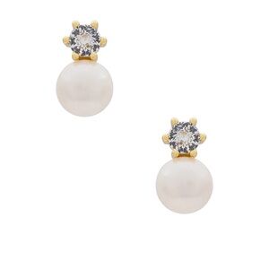 SHASHI Gold and White Pearl Stud Earrings